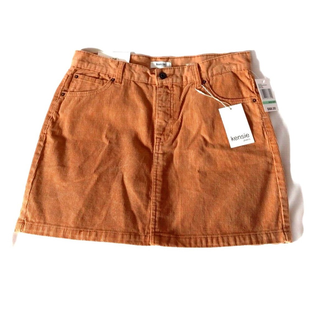 Kensie Jeans Deep Camel Corduroy Button Front Mini Skirt Sz 8/29  NWT